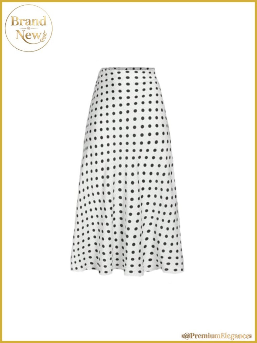 Vintage Polka Dot Satin Midi Skirt High Waisted Flowy Swing A-Line Silk